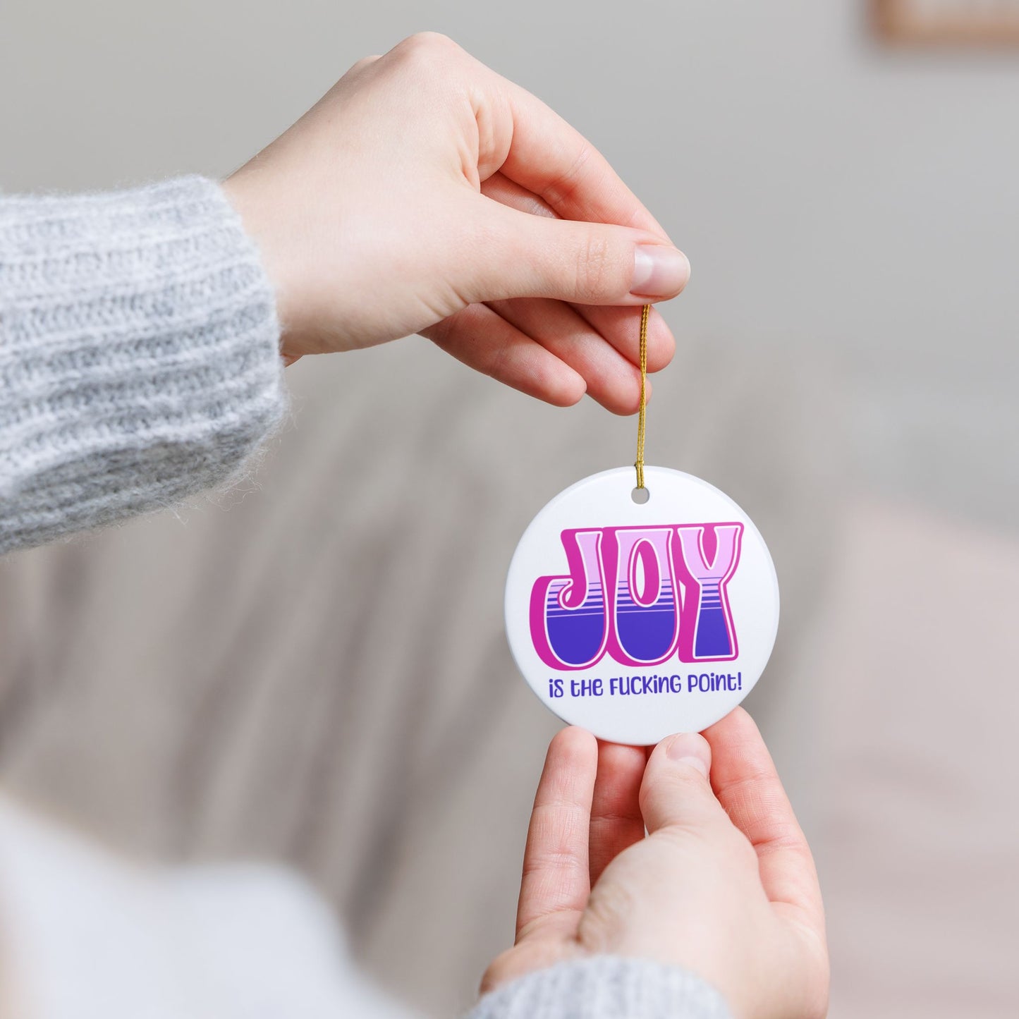 Pink Pink Purple Joy Ceramic Ornament, (explicit)