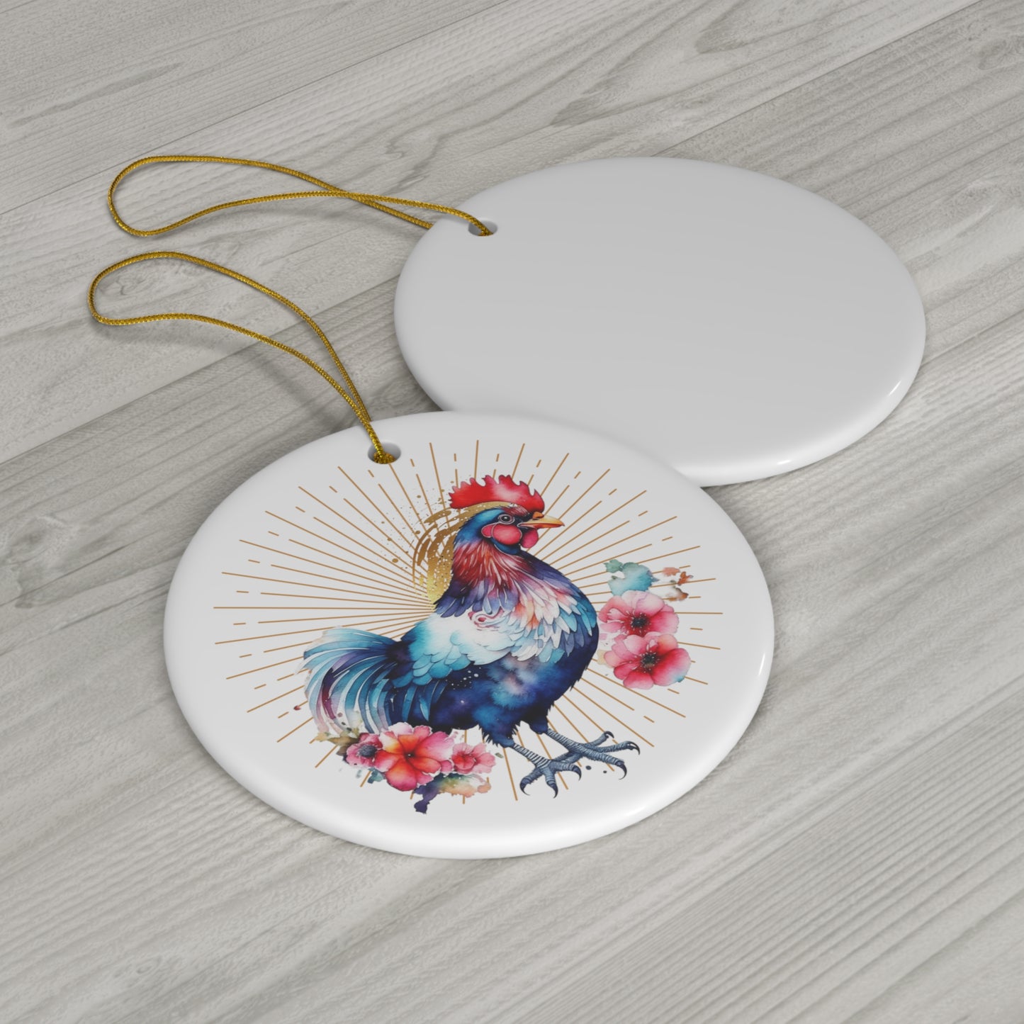 Golden Rooster Ceramic Ornament