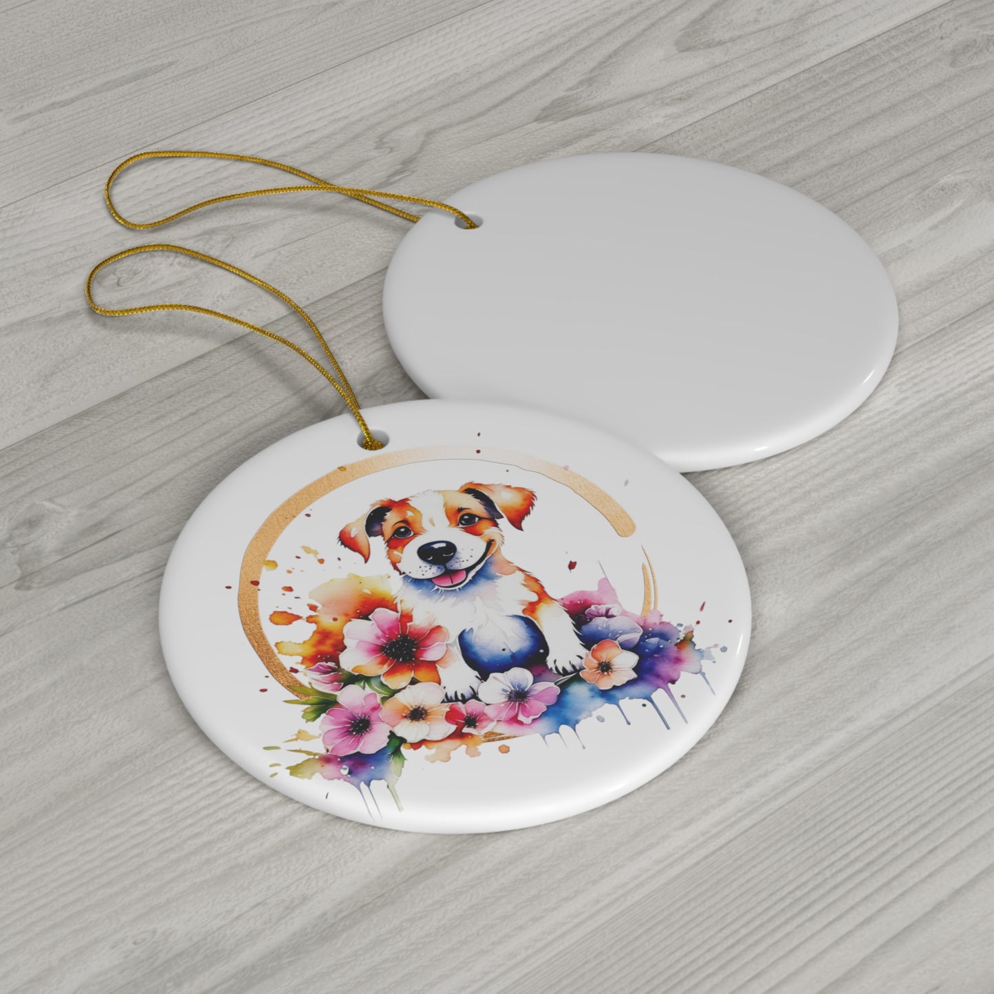 Golden Puppy Ceramic Ornament