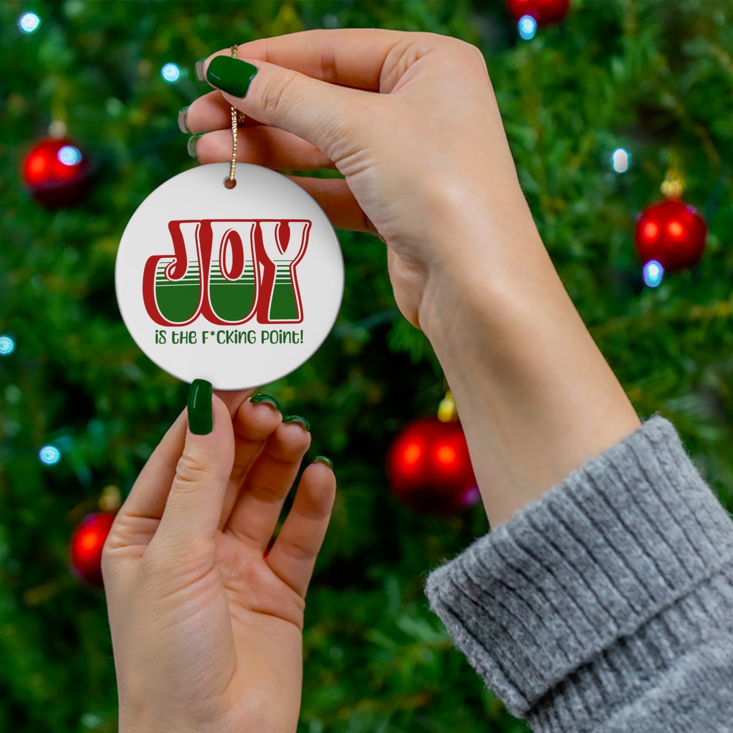 JOY censored (Red Holiday) Ceramic Ornament