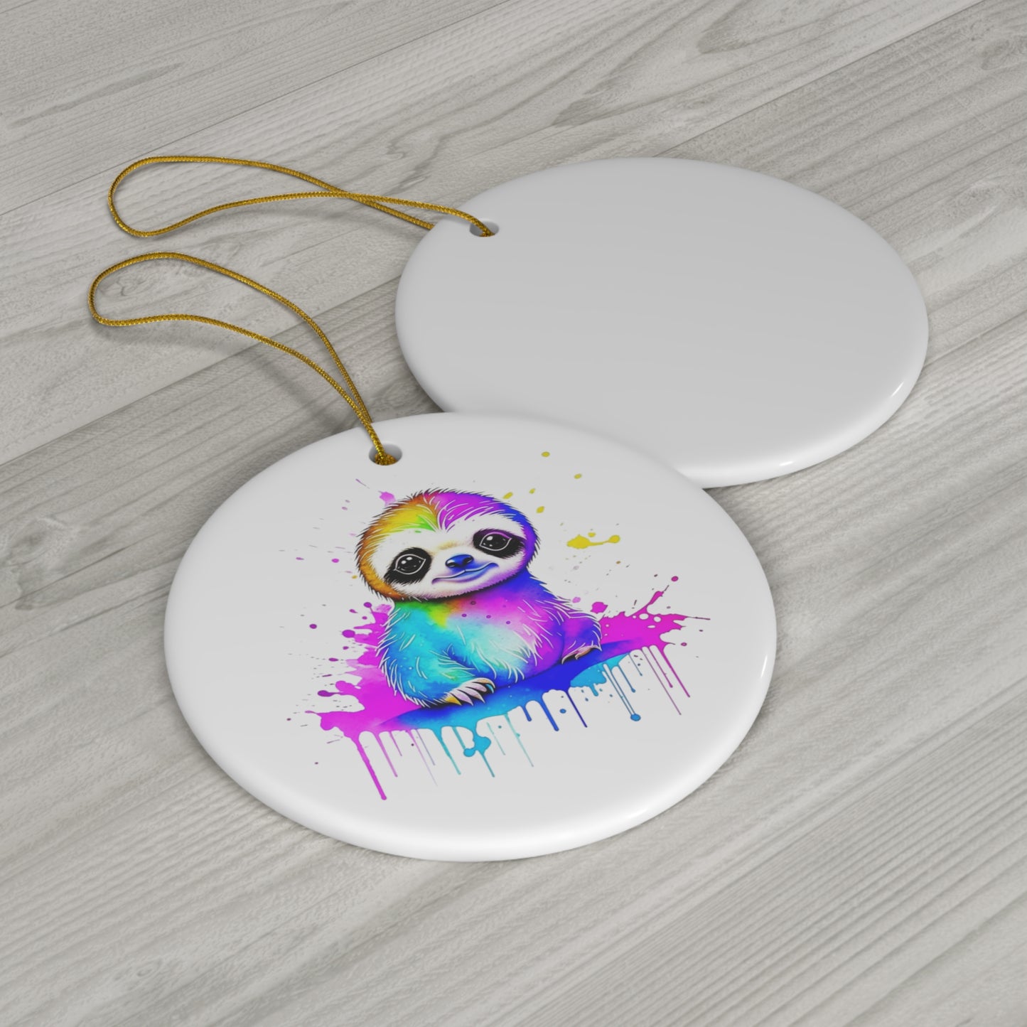Vibrant Sloth Ceramic Ornament