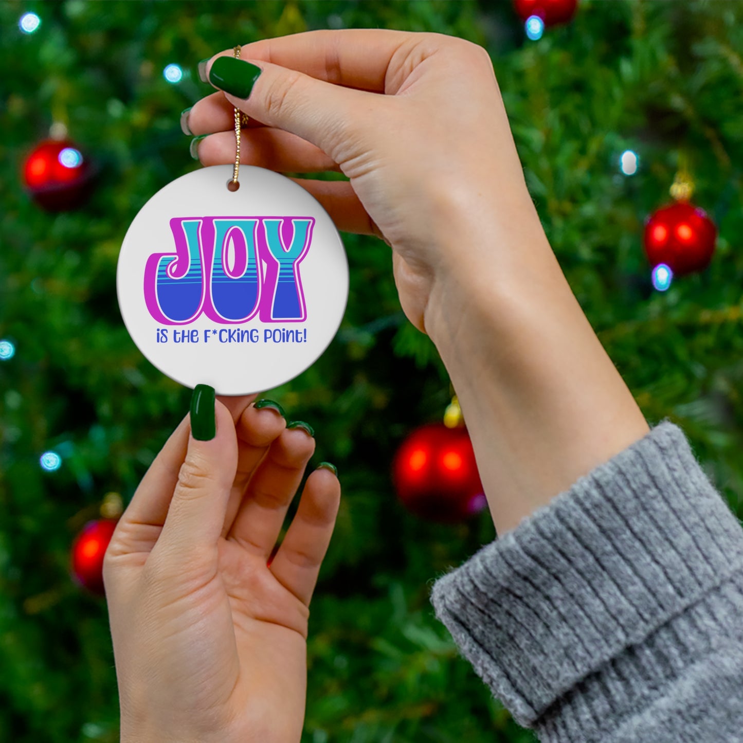 Joy censored (pink blue teal) Ceramic Ornament