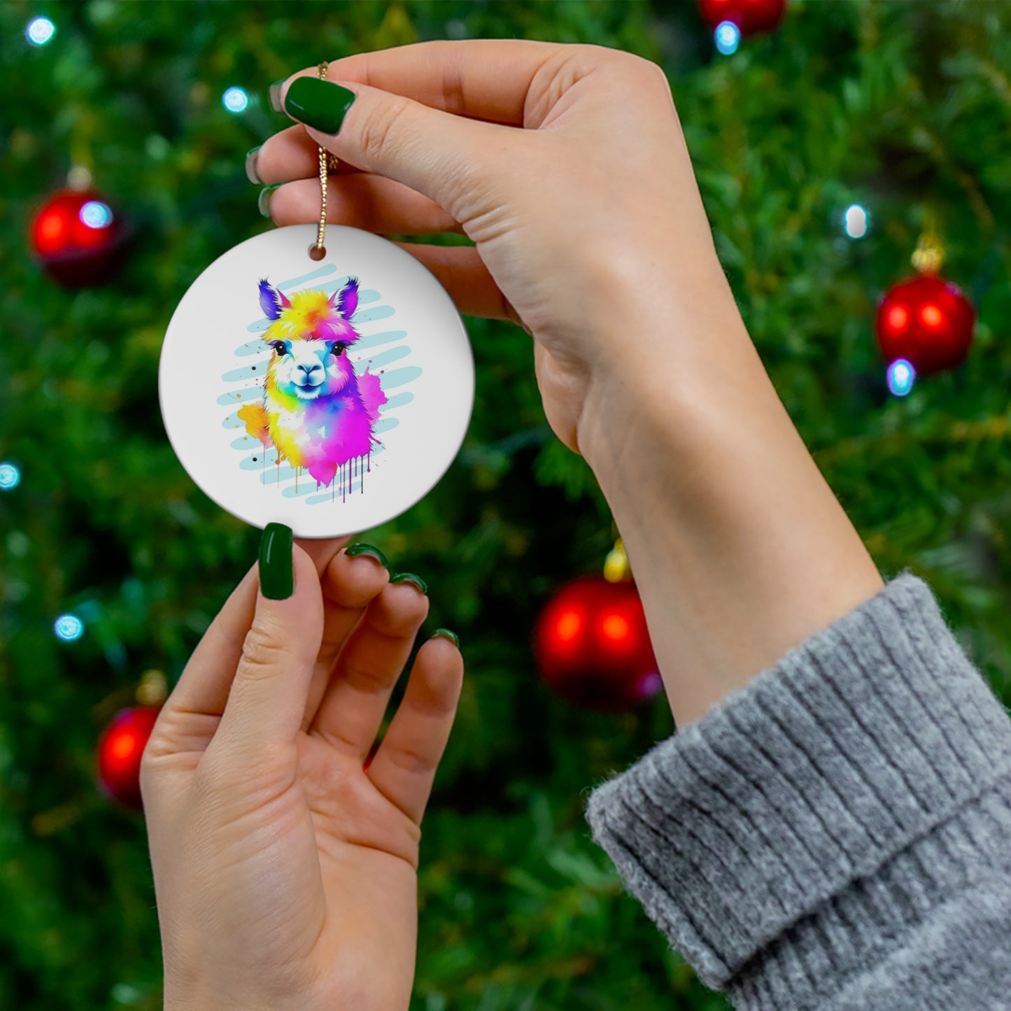 Vibrant Alpaca Ceramic Ornament