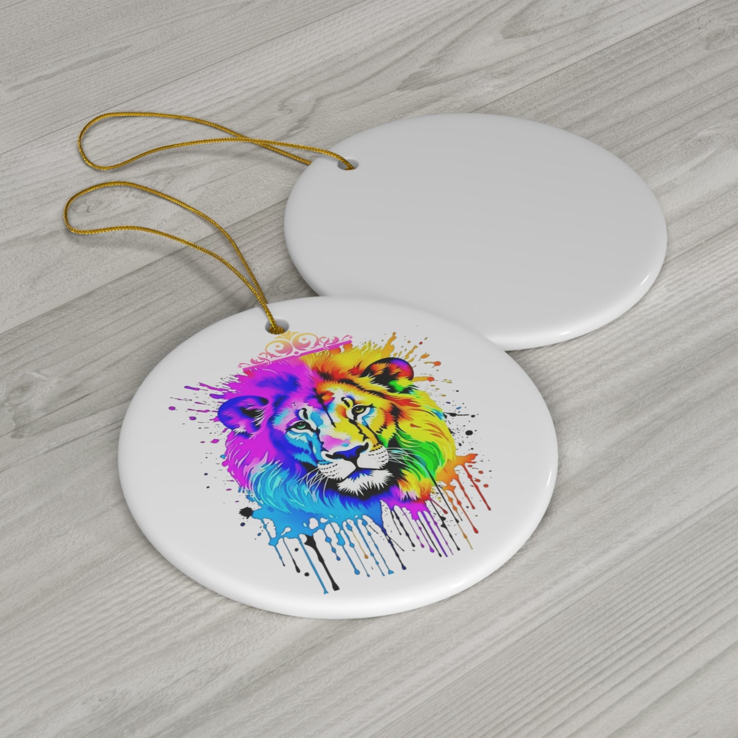Vibrant Lion Ceramic Ornament