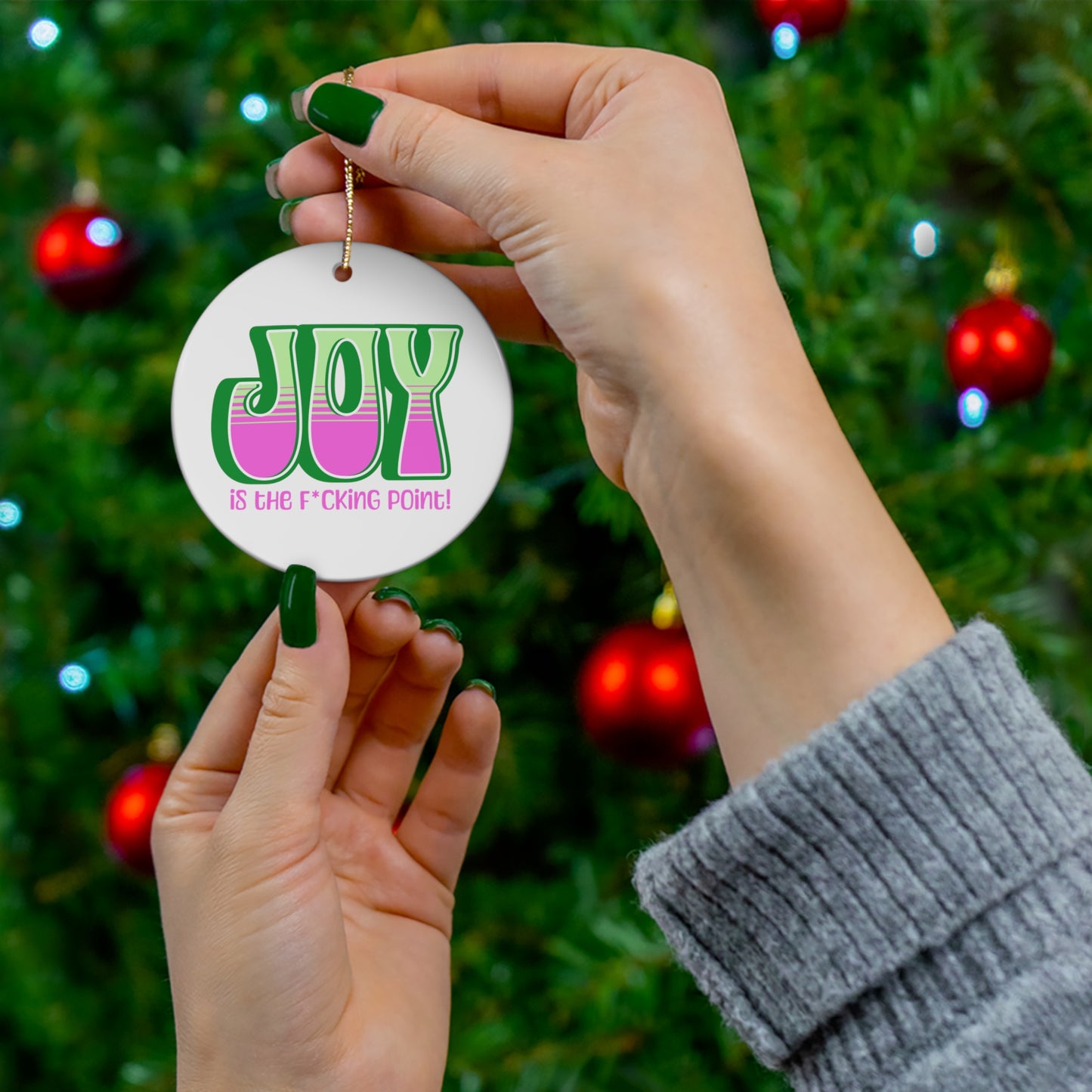 JOY censored (Green Pink) Ceramic Ornament