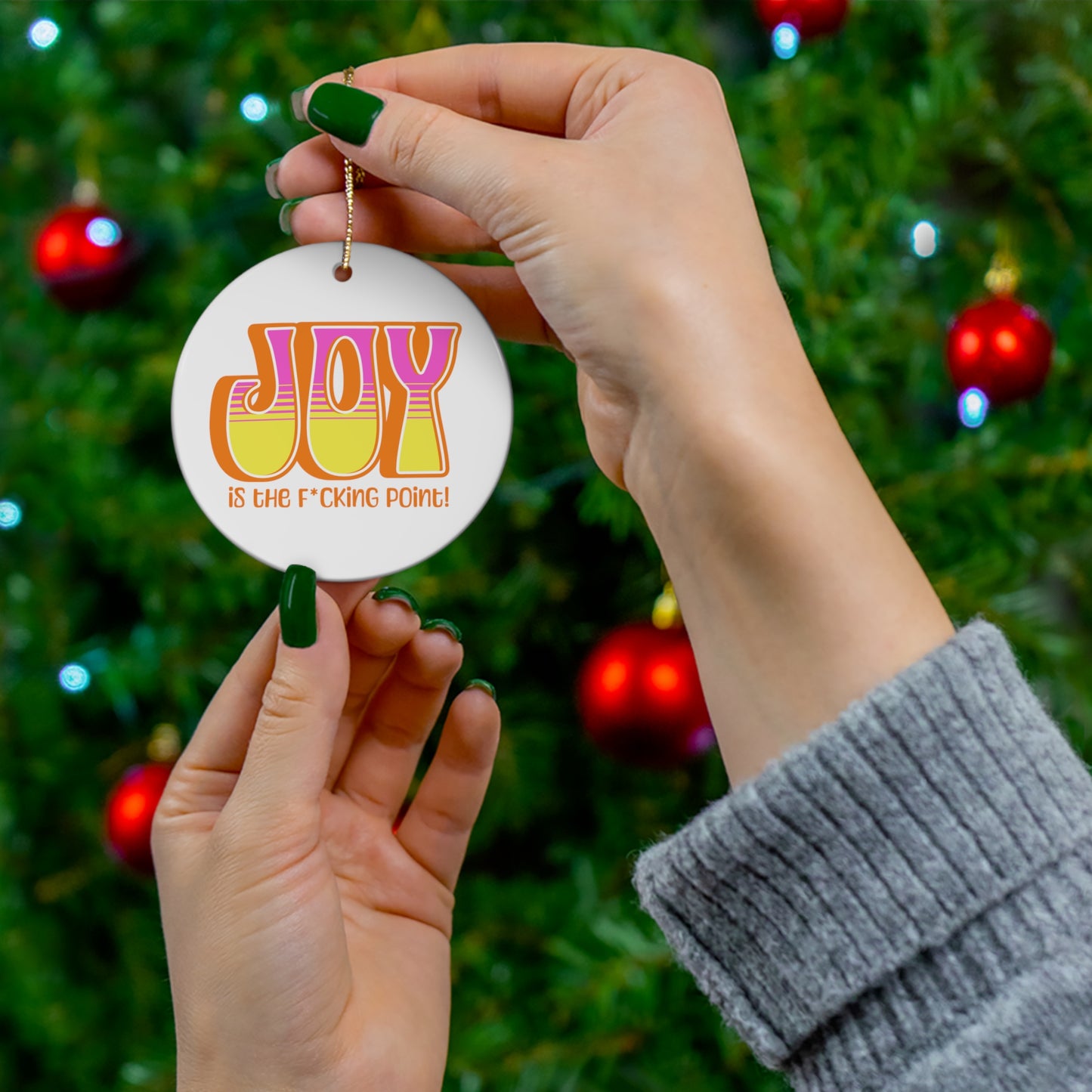 JOY censored (Orange Pink Yellow) Ceramic Ornament