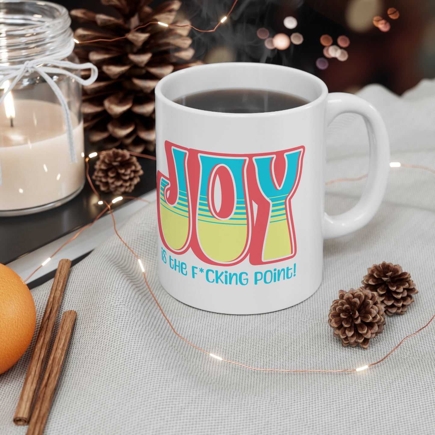 JOY censored (salmon blue yellow) Ceramic Mug 11oz
