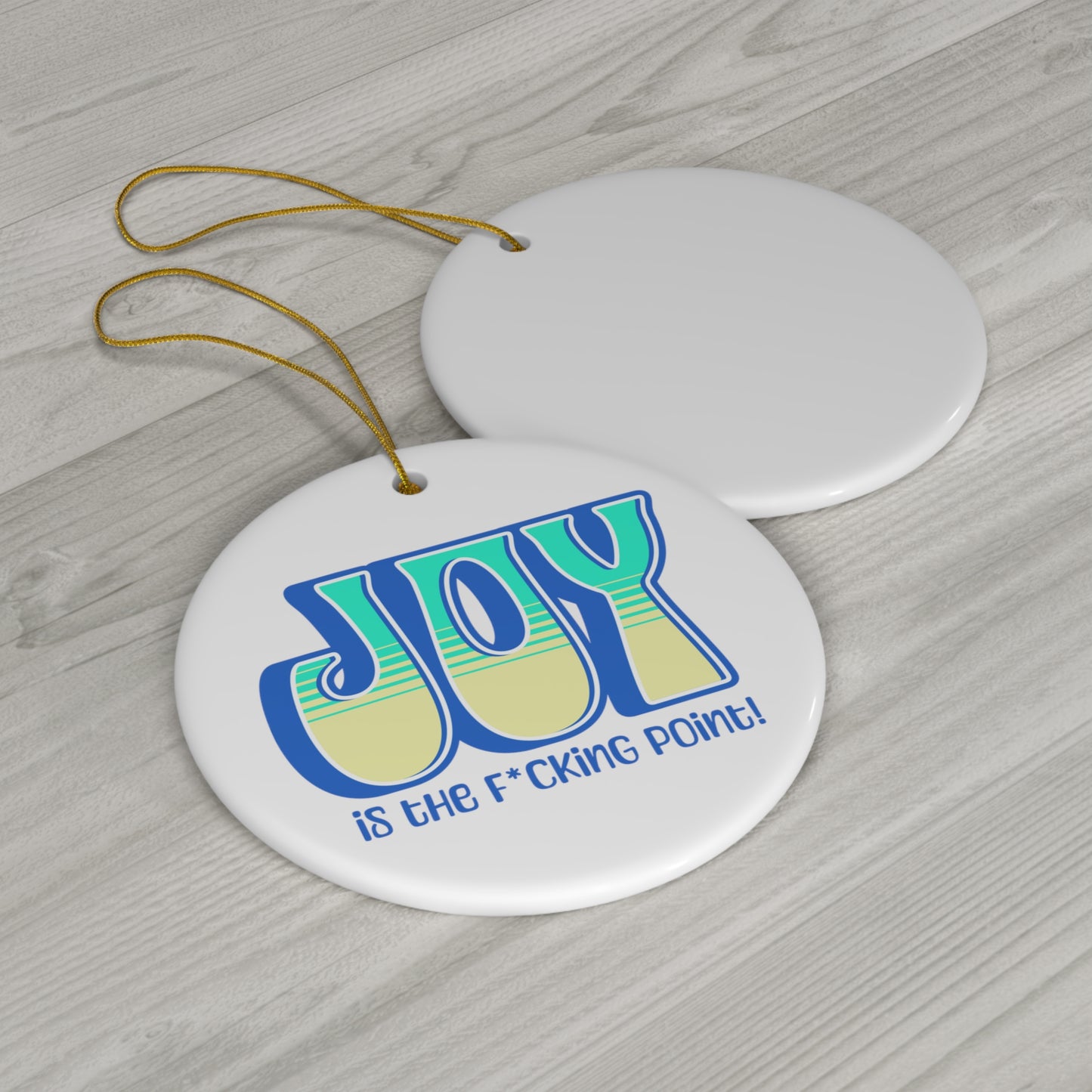 Joy censored (blue teal yellow) ceramic ornament