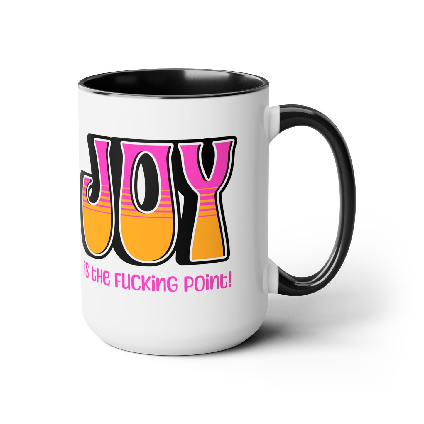 Black Pink Orange Joy Two-Tone Mug, 15oz