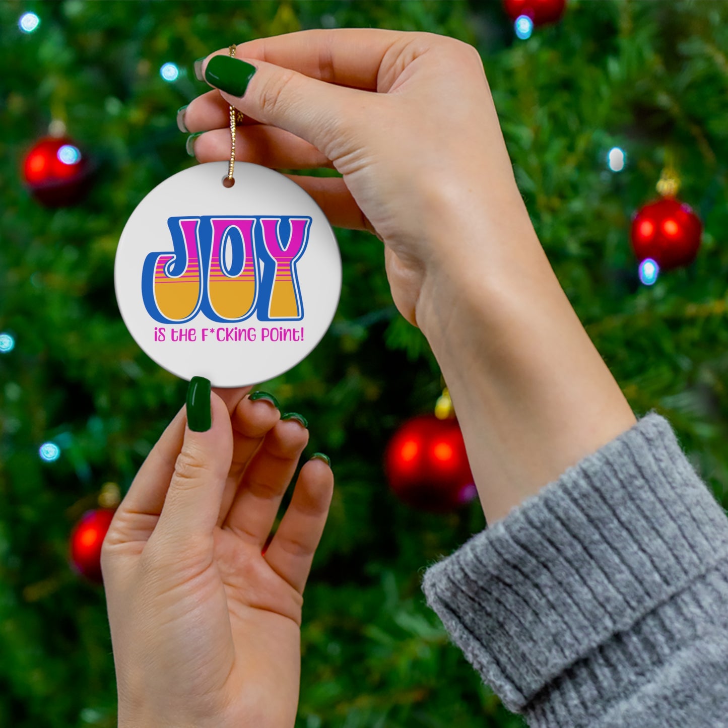 JOY censored (Blue Pink Orange) Ceramic Ornament