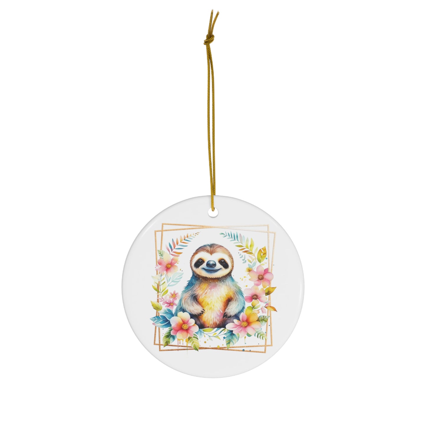 Golden Sloth Ceramic Ornament
