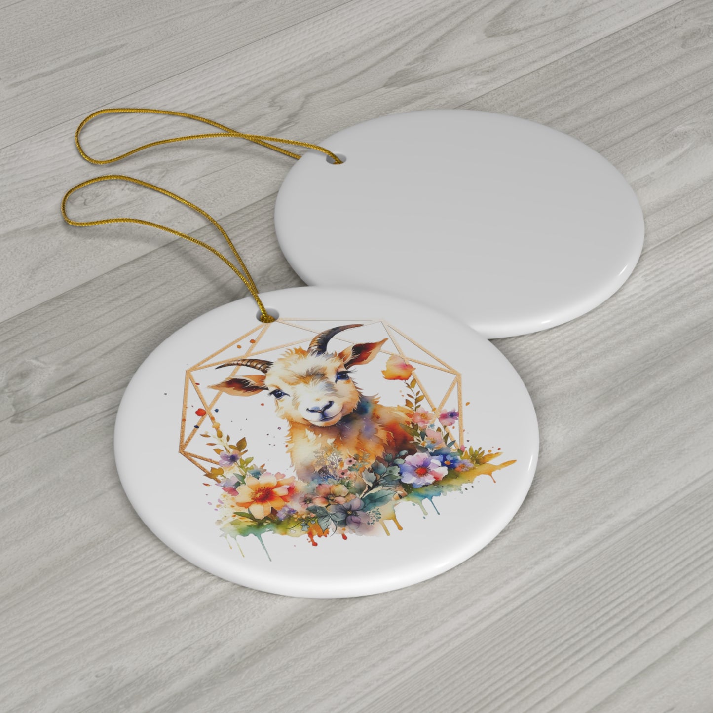 Golden Goat Ceramic Ornament
