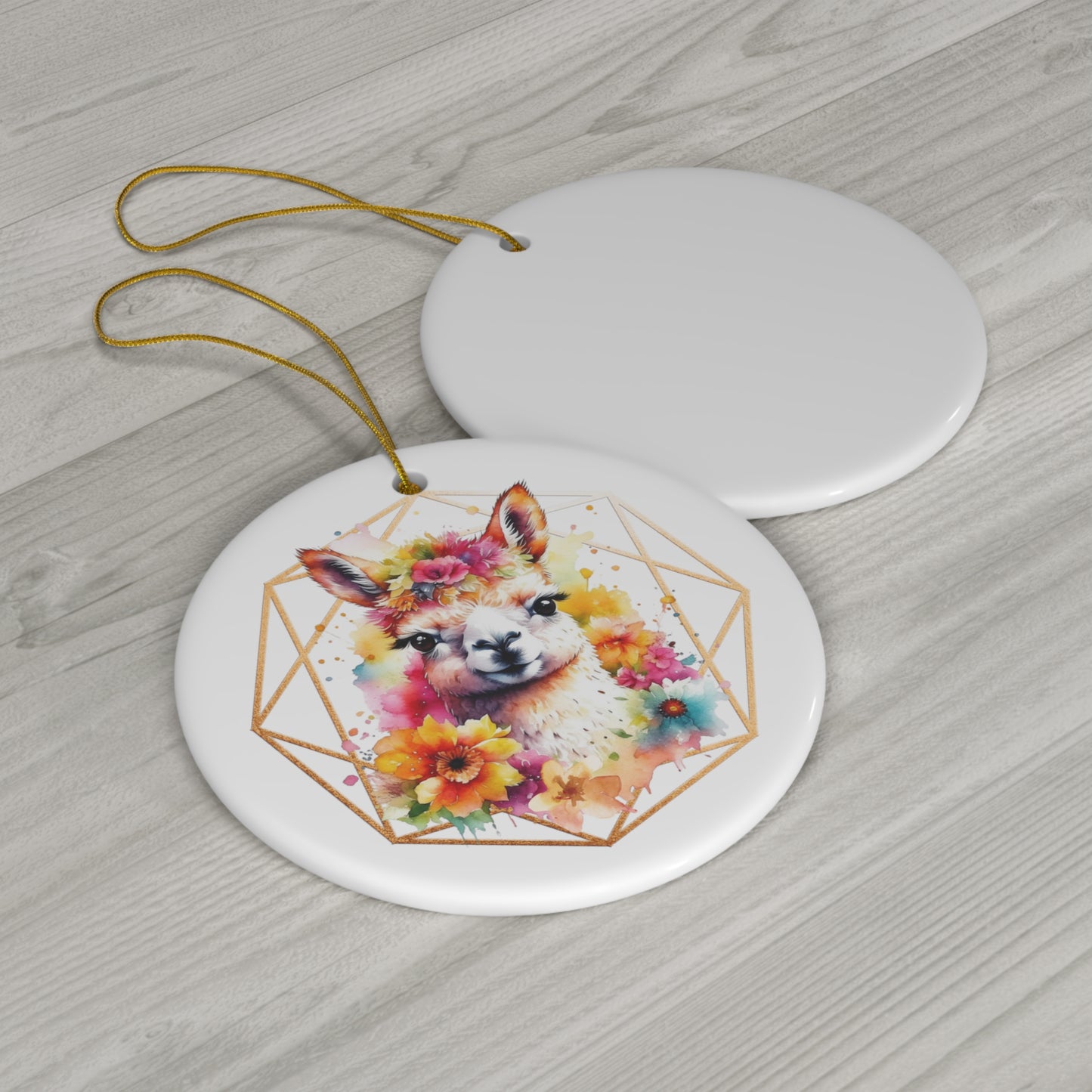 Golden Alpaca Ceramic Ornament