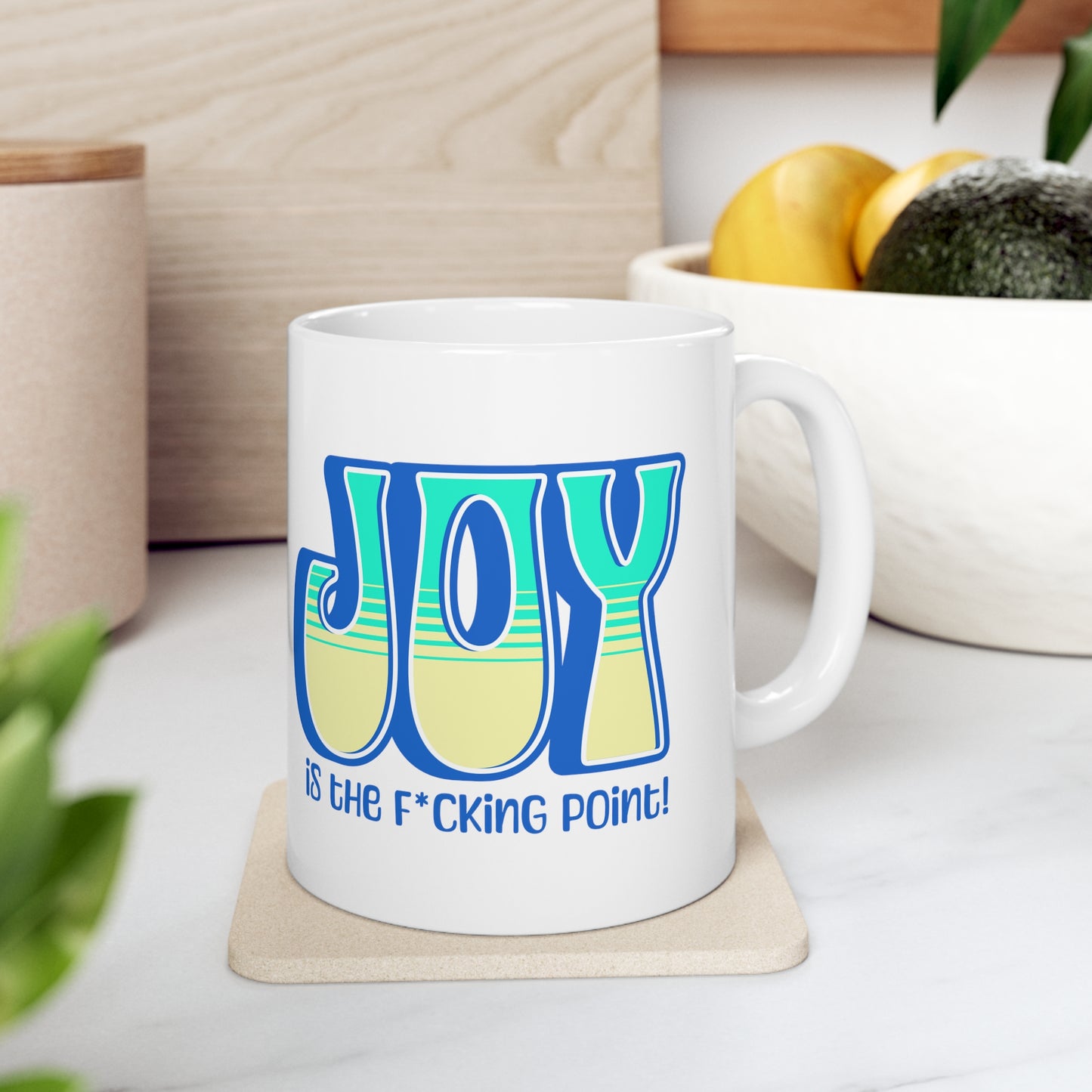 JOY censored (blue teal yellow) Ceramic Mug 11oz