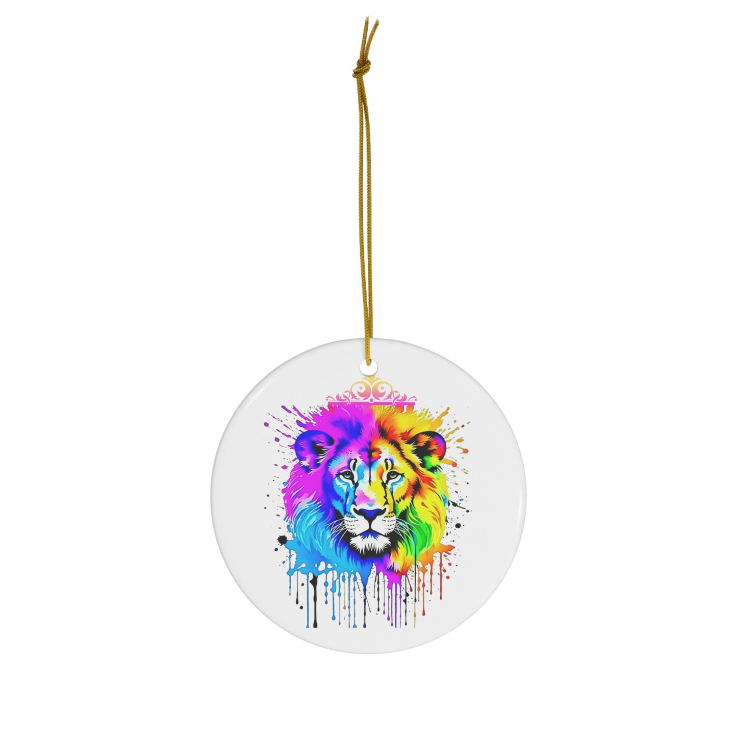 Vibrant Lion Ceramic Ornament