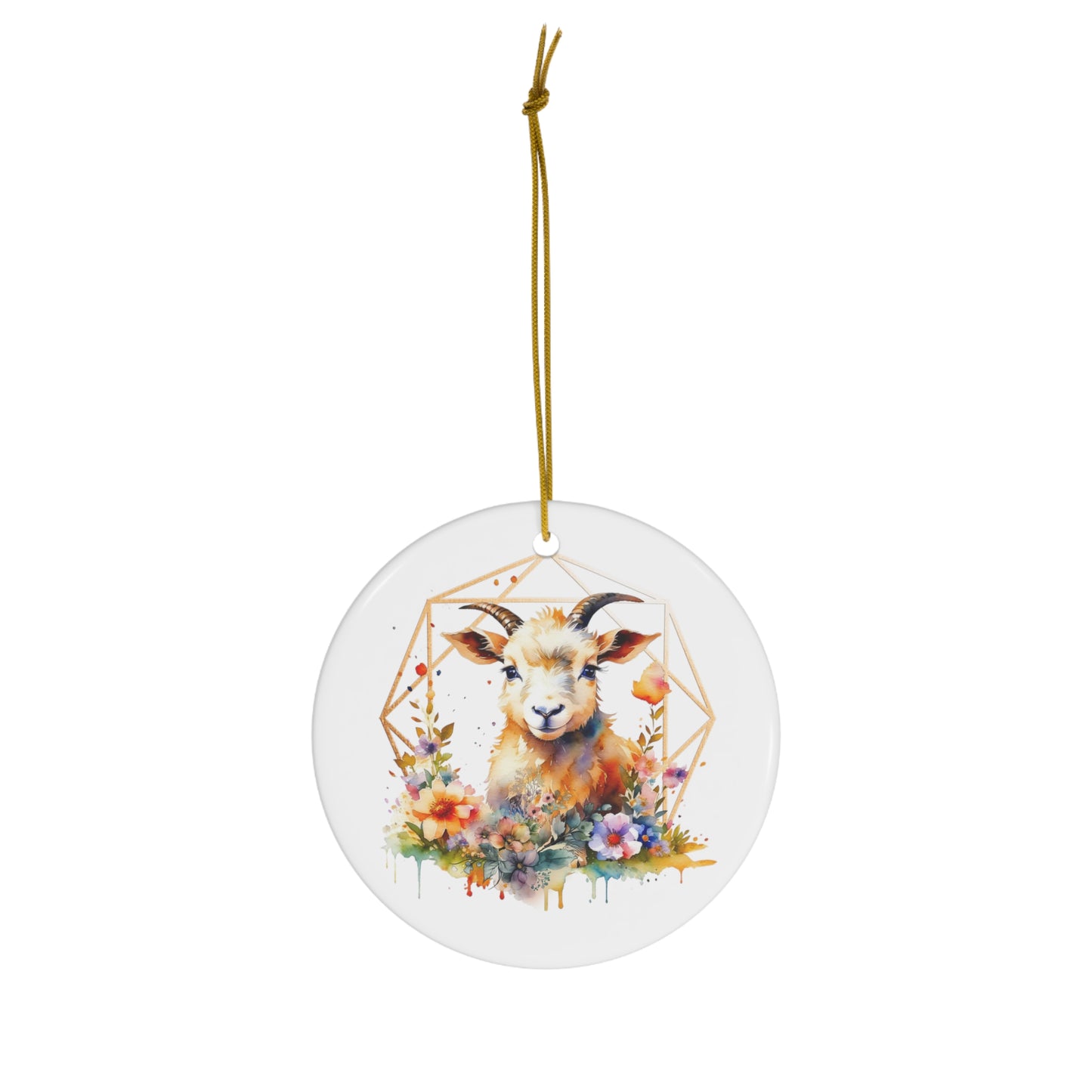 Golden Goat Ceramic Ornament
