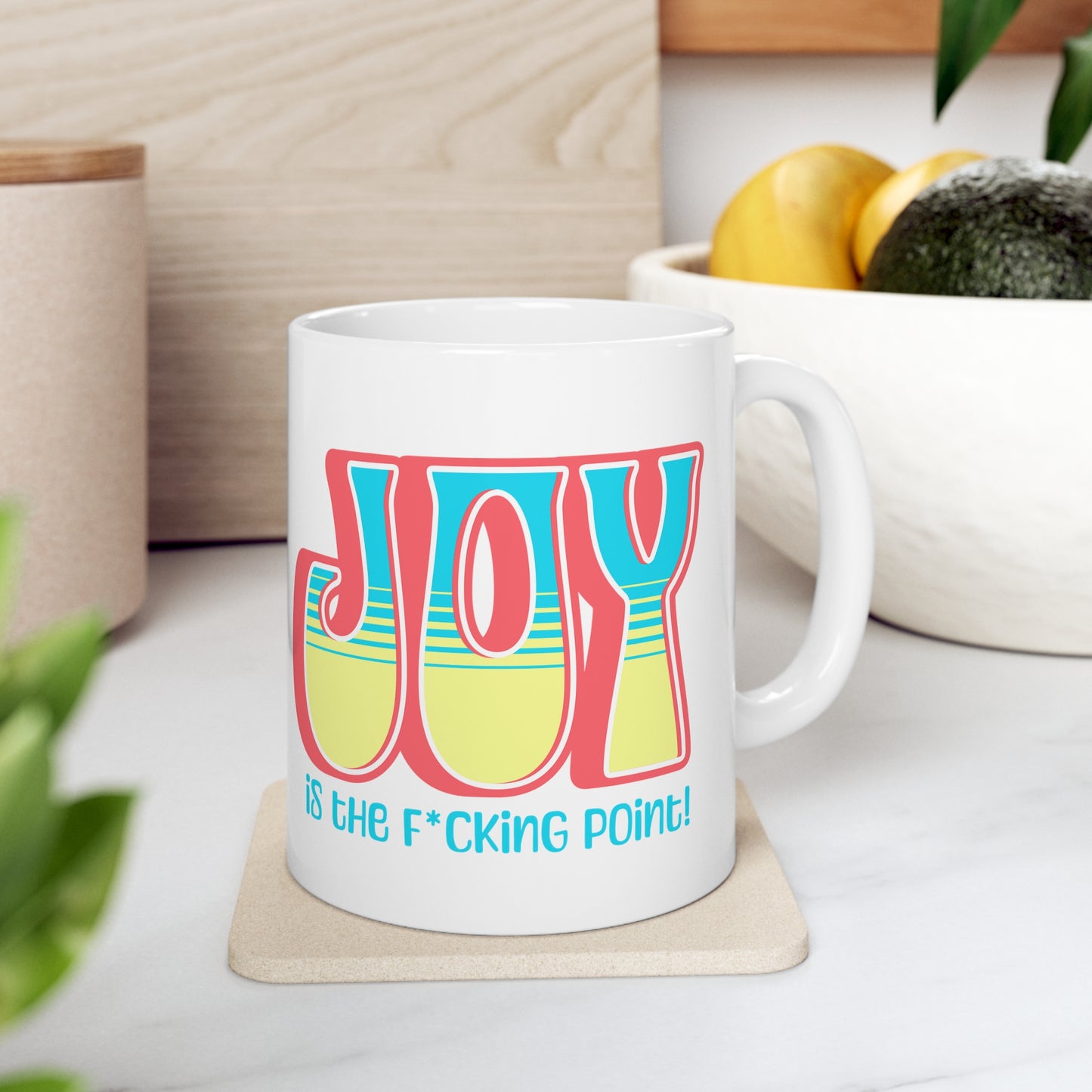 JOY censored (salmon blue yellow) Ceramic Mug 11oz