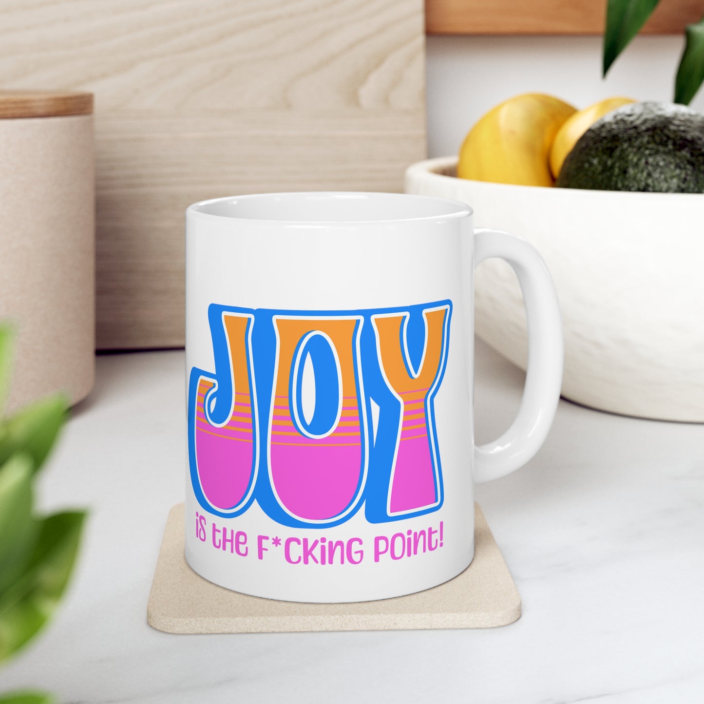 JOY censored (blue pink orange) Ceramic Mug 11oz