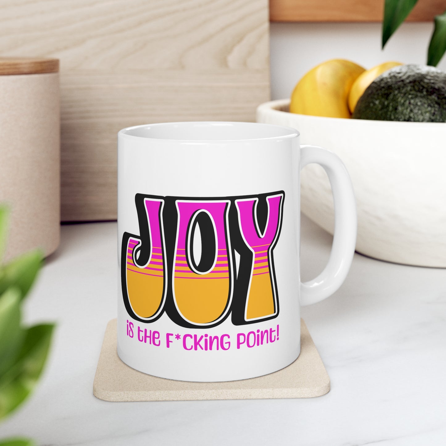 JOY (black pink orange) Ceramic Mug 11oz