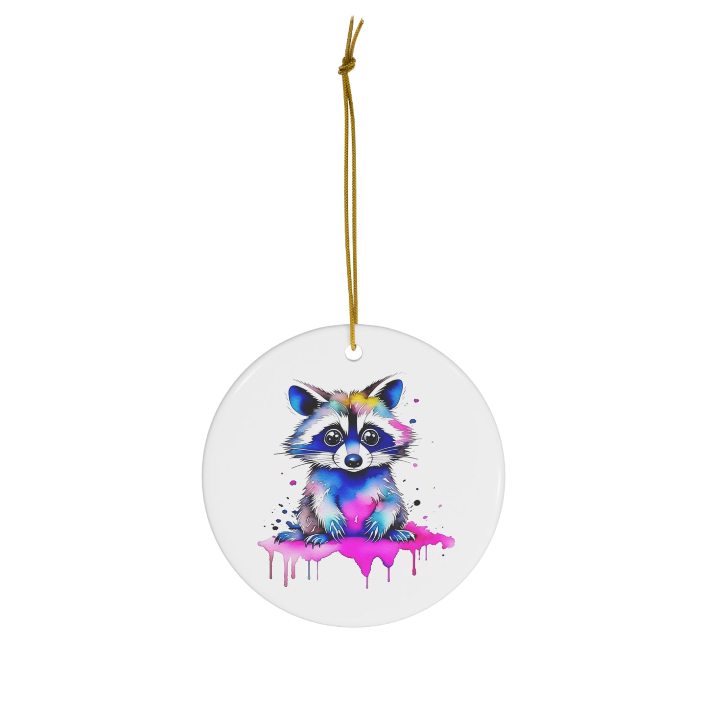 Vibrant Raccoon Ceramic Ornament