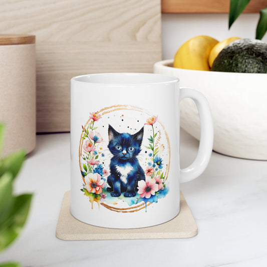 Golden Black Kitten Ceramic Mug 11oz