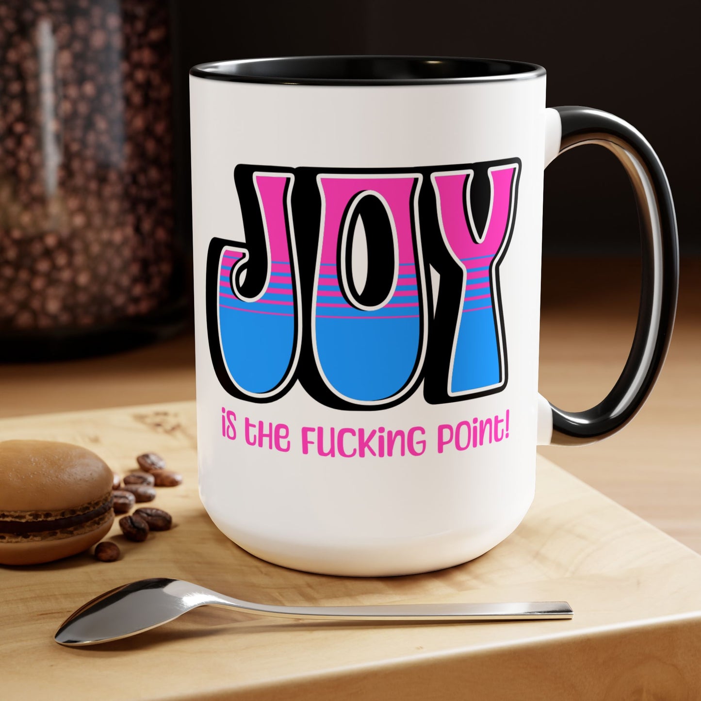 Black Pink Blue Joy Two-Tone Mug, 15oz