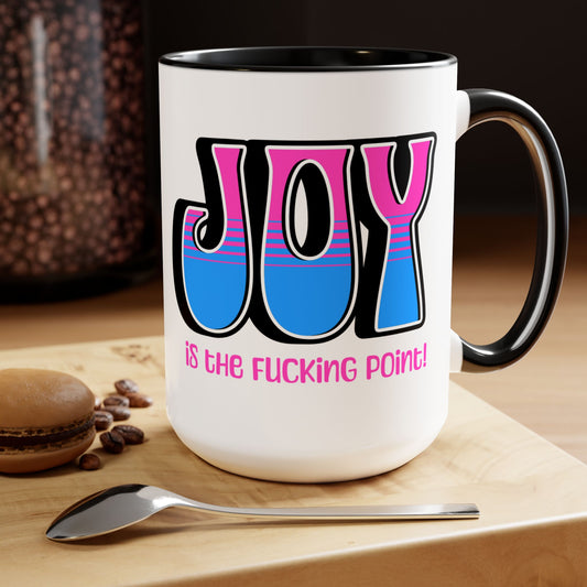 Black Pink Blue Joy Two-Tone Mug, 15oz