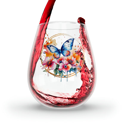 Golden Butterfly 2 Stemless Wine Glass, 11.75oz