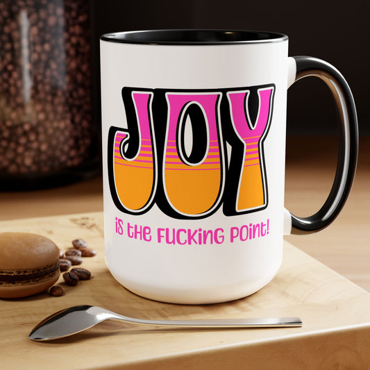 Black Pink Orange Joy Two-Tone Mug, 15oz