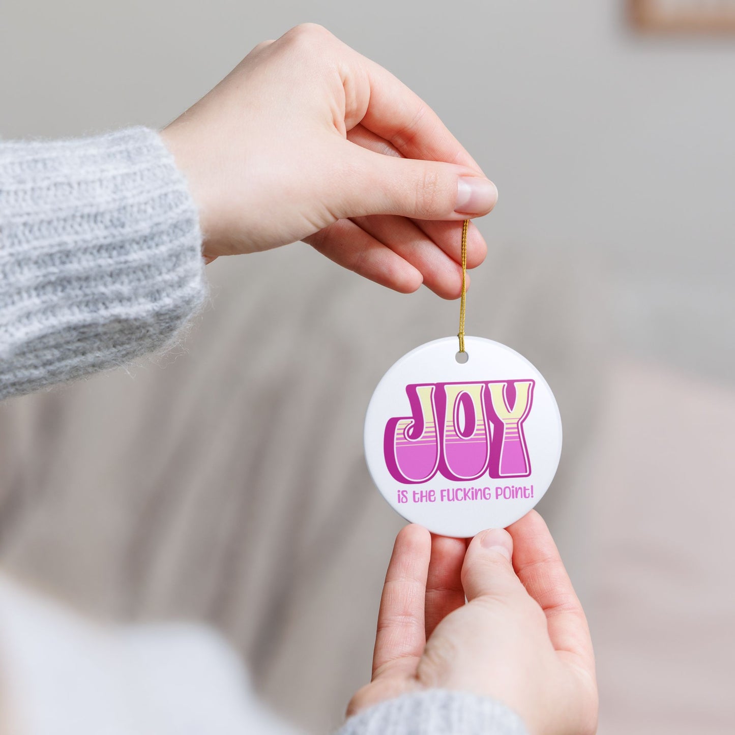 Pink Pink Yellow Joy Ceramic Ornament,  (explicit)