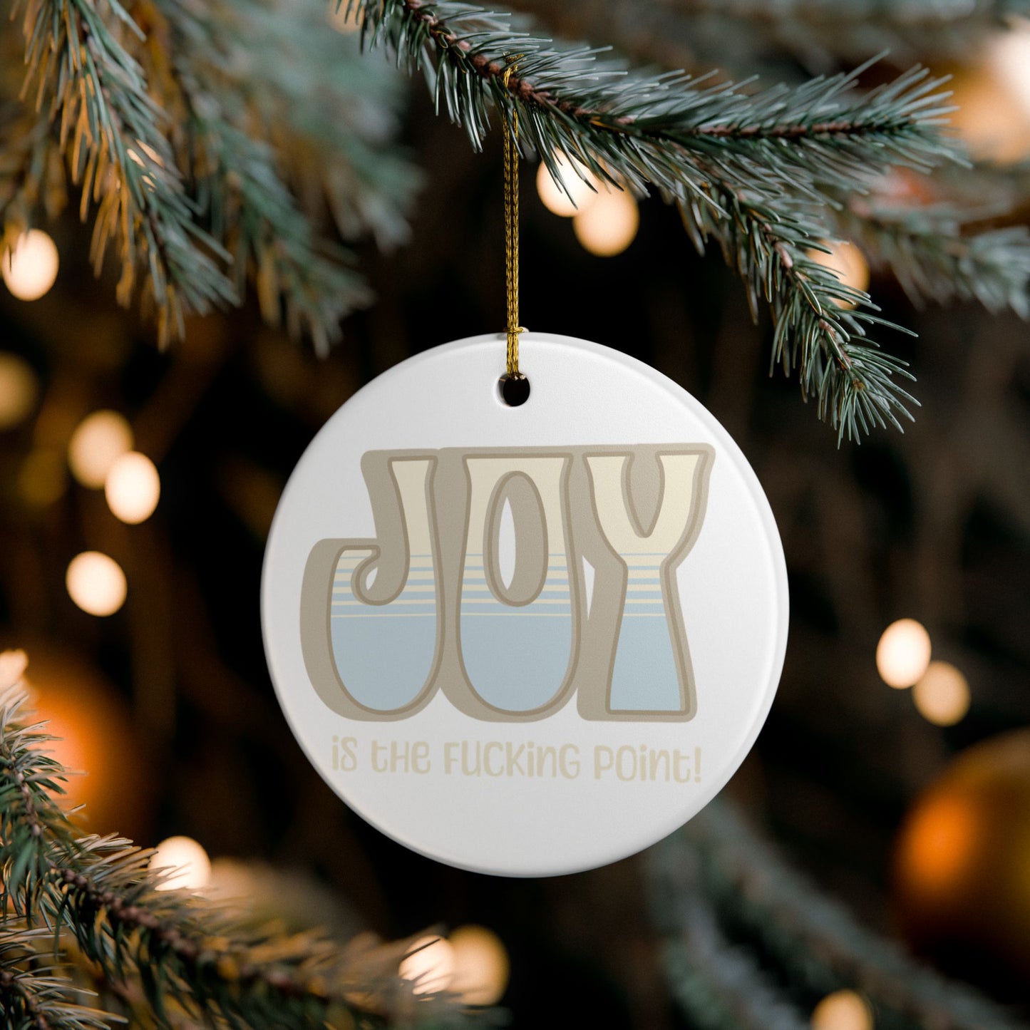 Tan Blue Joy Ceramic Ornament,  (explicit)