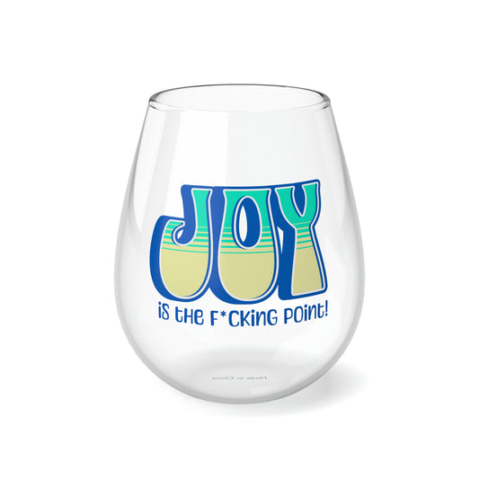 JOY (blue teal yellow) Stemless Wine Glass, 11.75oz