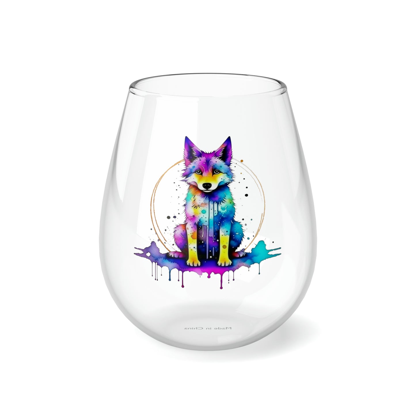 Vibrant Wolf Stemless Wine Glass, 11.75oz