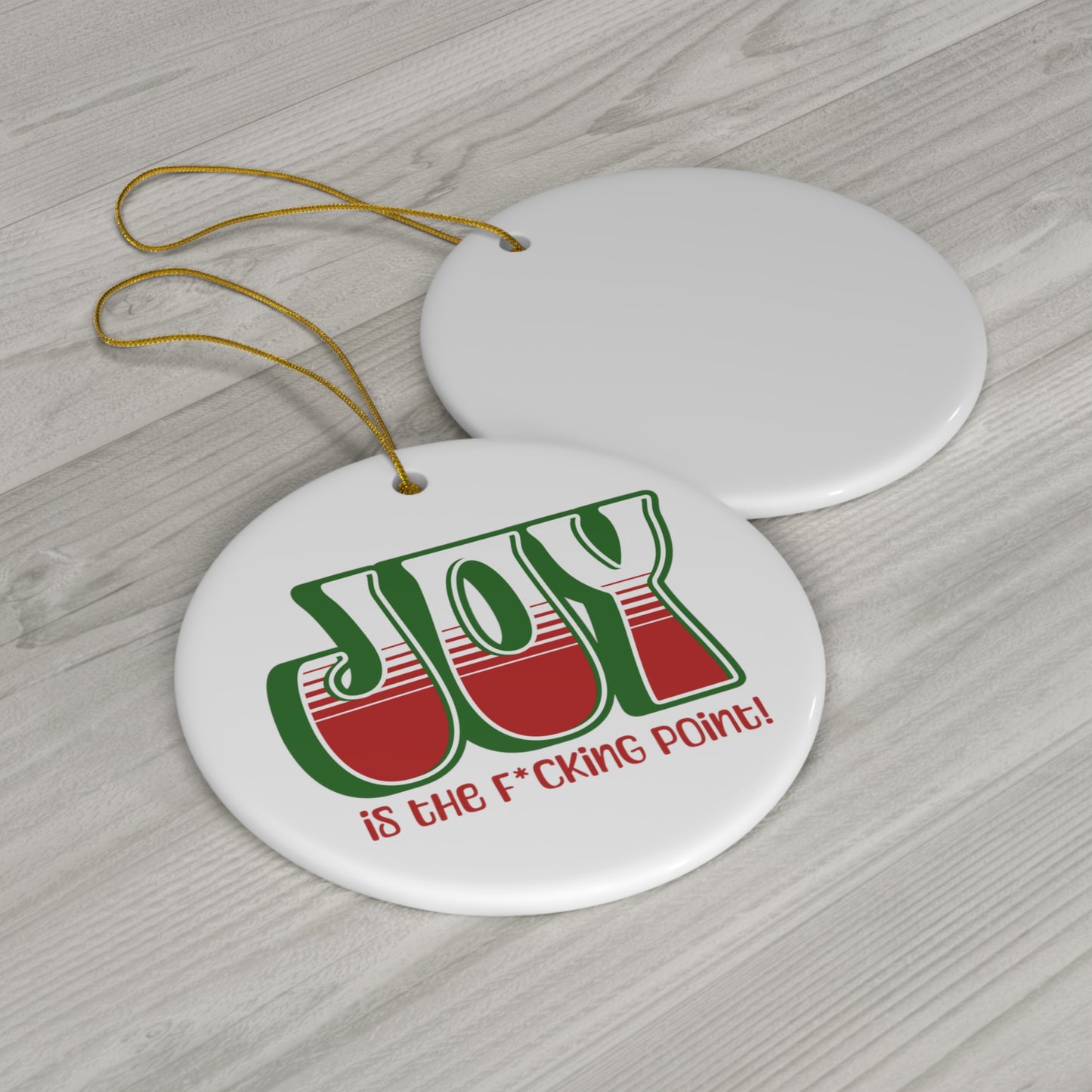 JOY (Green Holiday) Ceramic Ornament