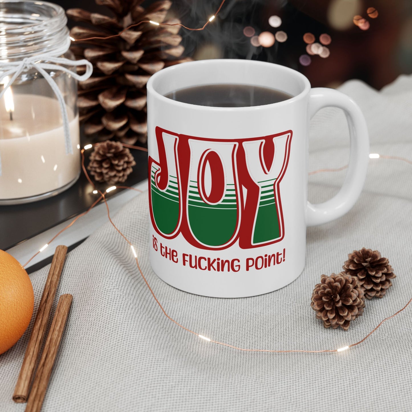 Red Holiday Joy Ceramic Mug, (11oz, 15oz)