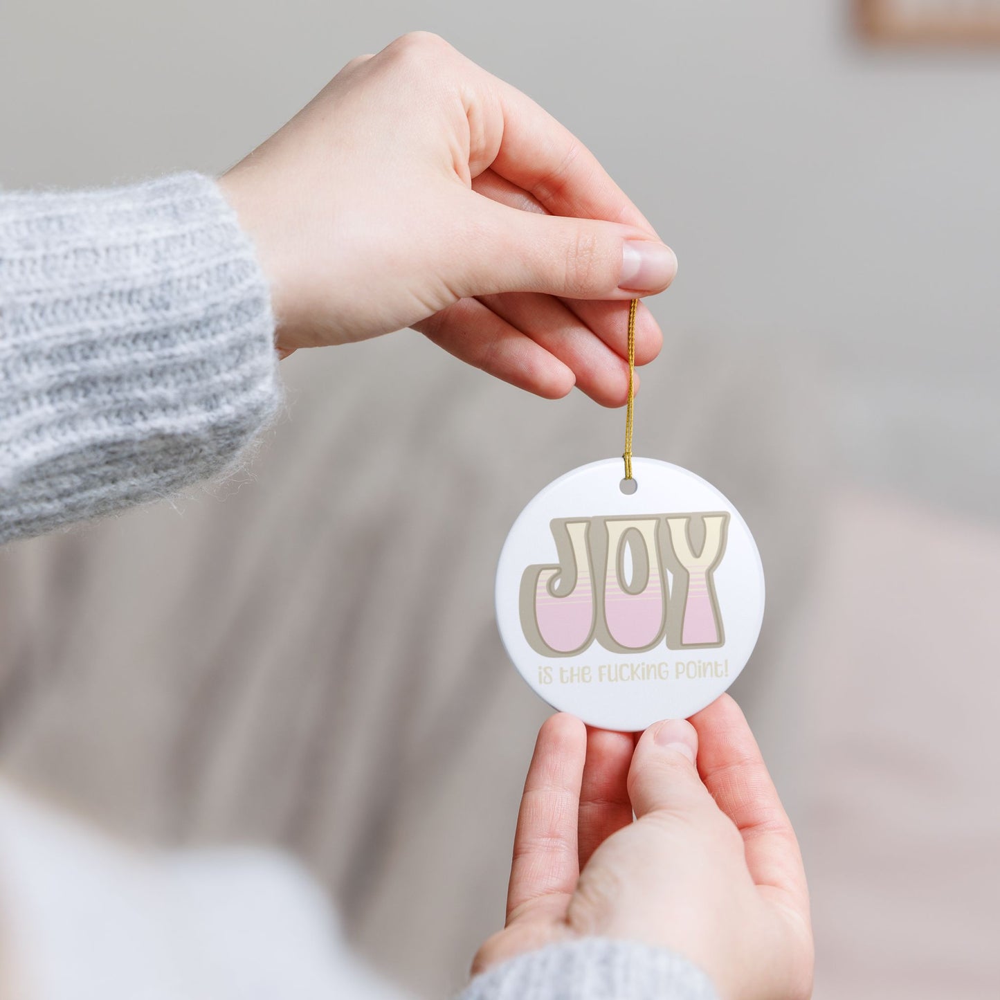 Tan Pink Joy Ceramic Ornament,  (explicit)