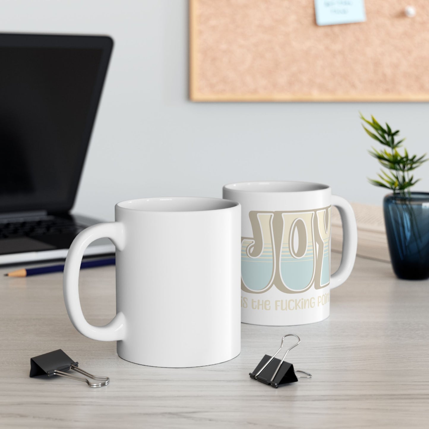 Tan Blue Joy Ceramic Mug, (11oz, 15oz)