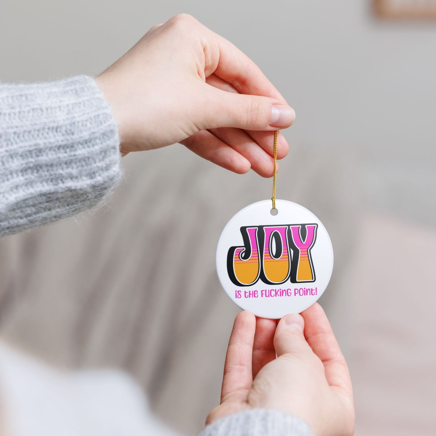 Black Pink Orange JOY Ceramic Ornament (explicit)