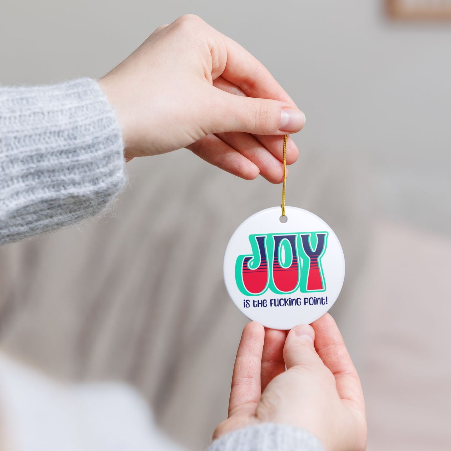 Teal Blue Red Joy Ceramic Ornament,  (explicit)