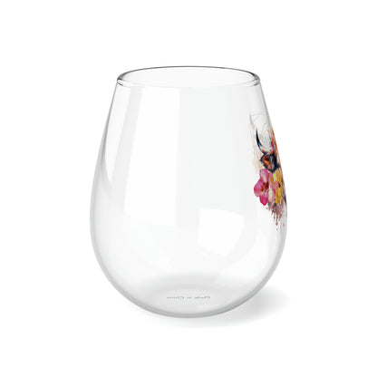 Golden Highland Cow Stemless Wine Glass, 11.75oz