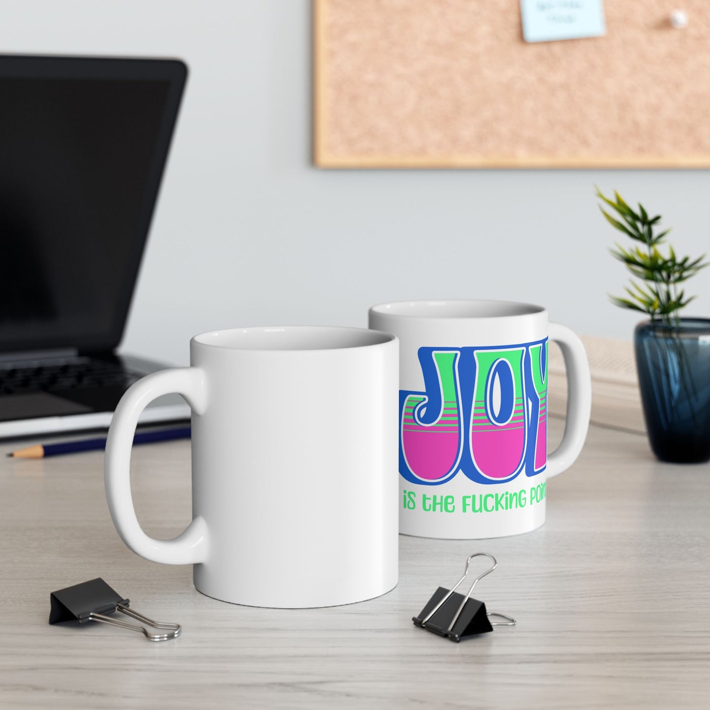Blue Pink Green Joy Ceramic Mug, (11oz, 15oz)