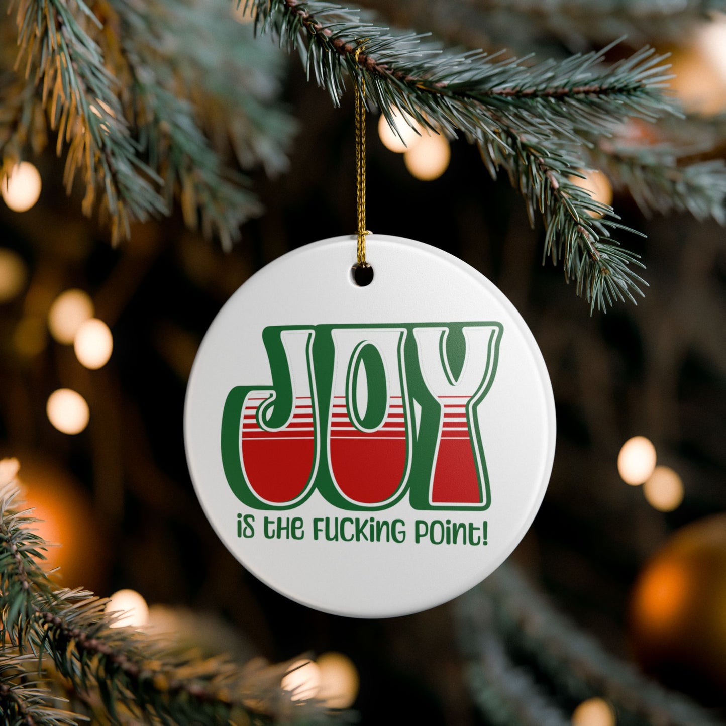 Green Holiday Joy Ceramic Ornament,  (explicit)