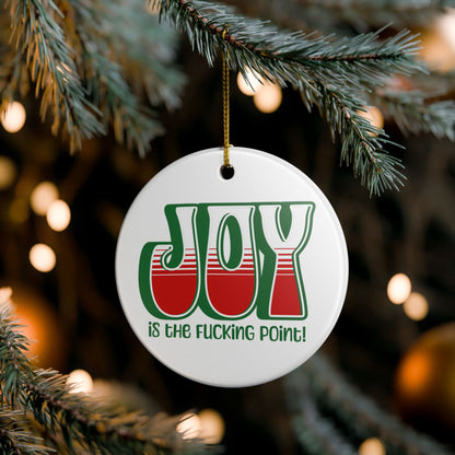 Green Holiday Joy Ceramic Ornament,  (explicit)