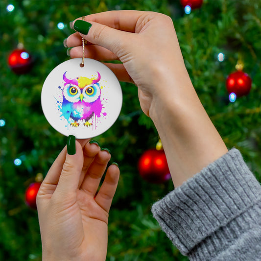 Vibrant Owl Ceramic Ornament