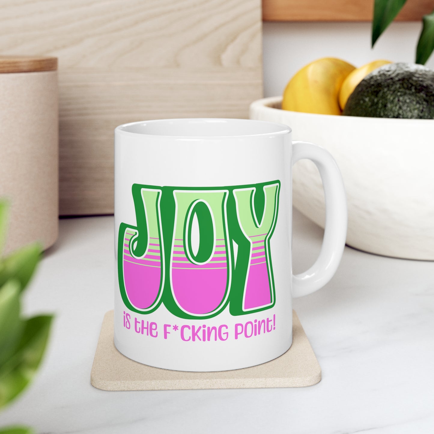 JOY (green pink) Ceramic Mug 11oz