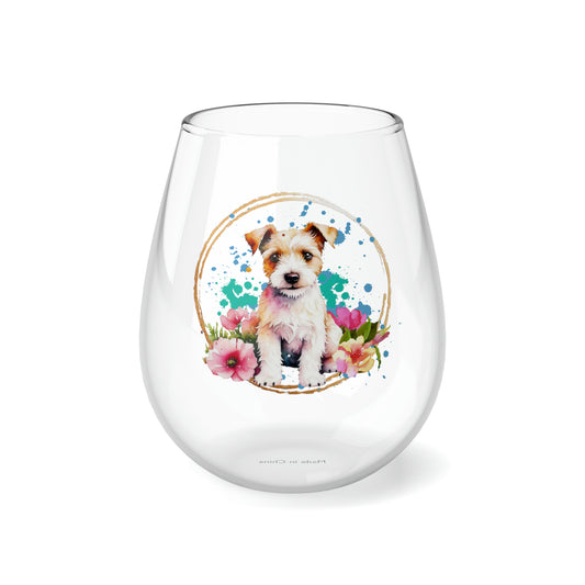 Golden Terrier Stemless Wine Glass, 11.75oz