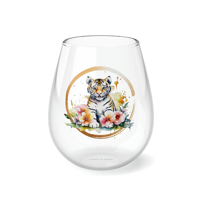 Golden Tiger Stemless Wine Glass, 11.75oz