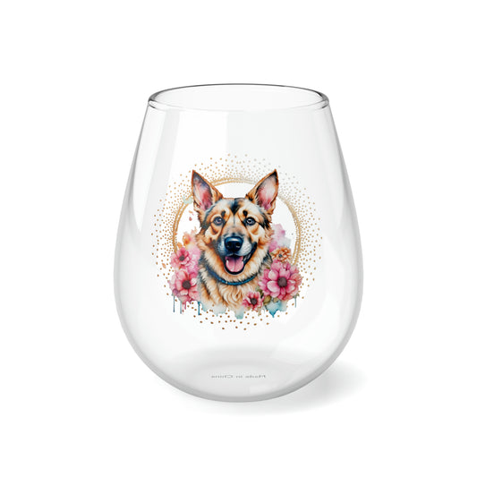 German Shepherd Stemless Wine Glass, 11.75oz