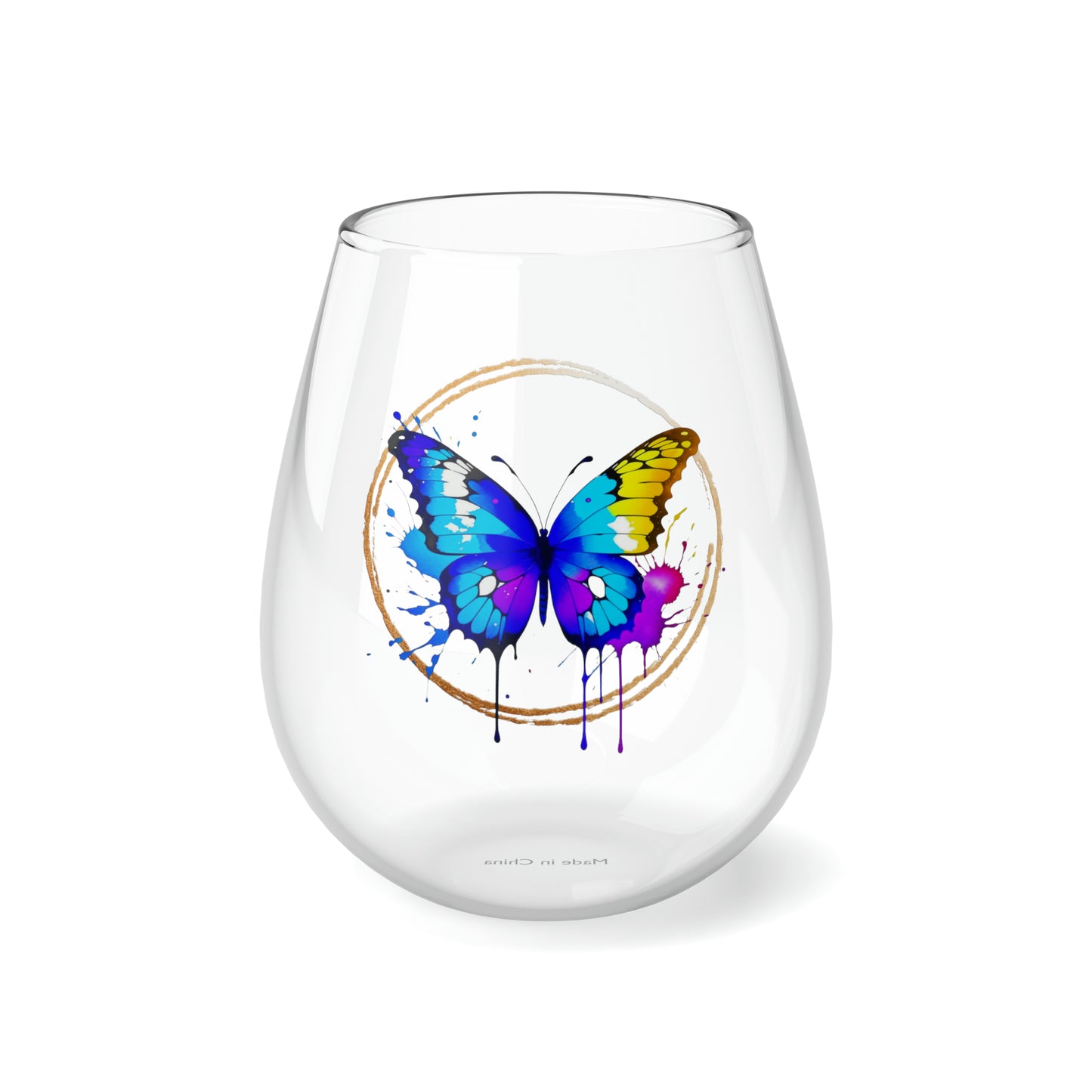 Vibrant Butterfly Stemless Wine Glass, 11.75oz