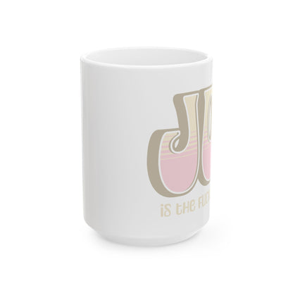 Tan Pink Joy Ceramic Mug, (11oz, 15oz)